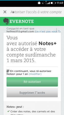 Appli Notes sur Firefox OS – Autorisation compte Evernote