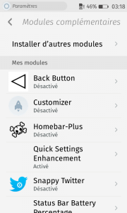 Firefox OS : add-ons : Paramètres : Modules complémentaires : Mes modules
