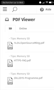 PDF Viewer : liste des  PDF sur la carte SD