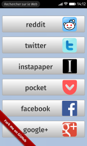 Écran de partage de redpin pour reddit, twitter, instapaper, pocket, facebook et google+