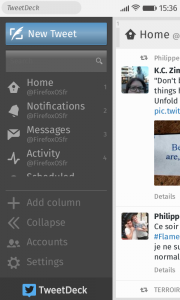Site TweetDeck : menu
