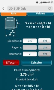 2D & 3D Calc : aire du cylindre