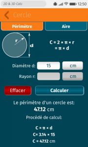 2D & 3D Calc : périmètre du cercle