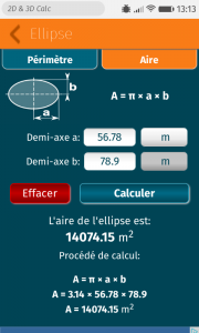 2D & 3D Calc : aire de l'ellipse