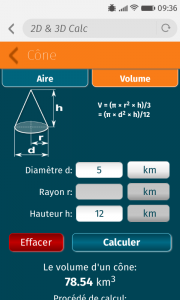 2D & 3D Calc : volume du cône