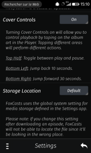 FoxCasts : Settings > Cover Controls > Storage Location