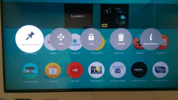 App pinning in Panasonic's My Home Screen 2.0 is easy