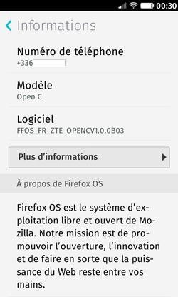 Firefox OS 1.3 : paramètres &gt; informations