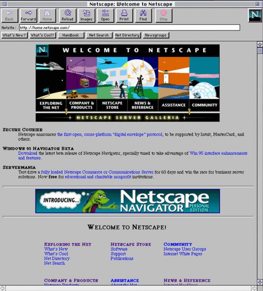 La page d’accueil de Netscape Navigator le 9 août 1995